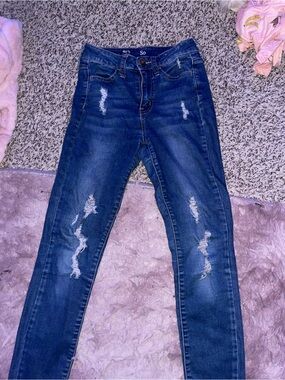 SO Women's Distressed Dark Blue Skinny Jeans